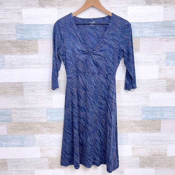 Horny Toad & Co Cinch V Neck Tencel Jersey Dress Blue 3/4 Sleeve Womens Small - Picture 1 of 6